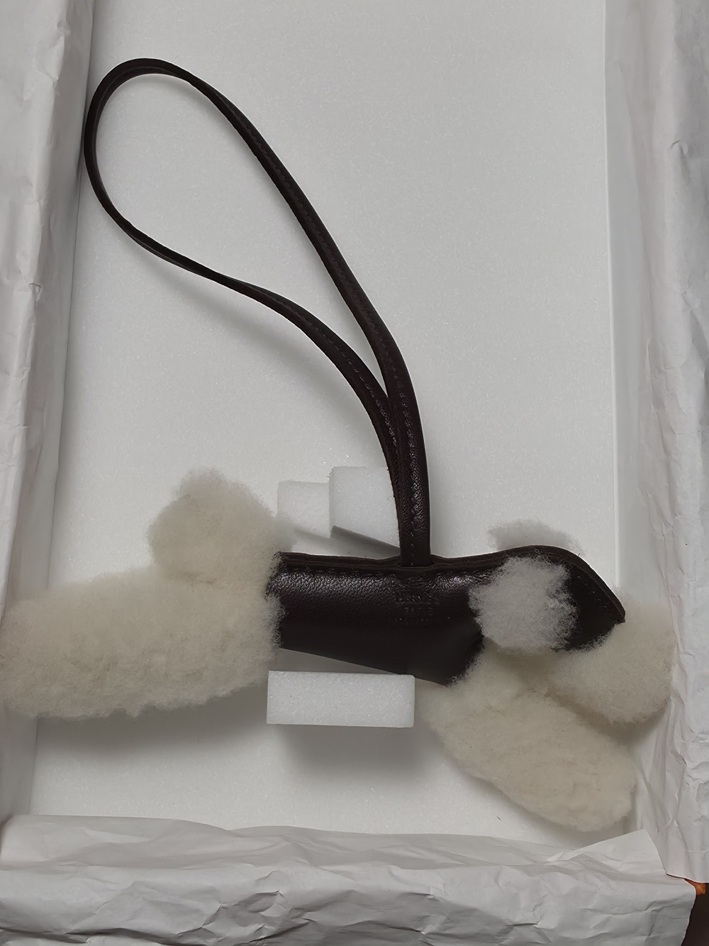 Hermes Budy Charm Dark Brown Leather with Cream Shearling